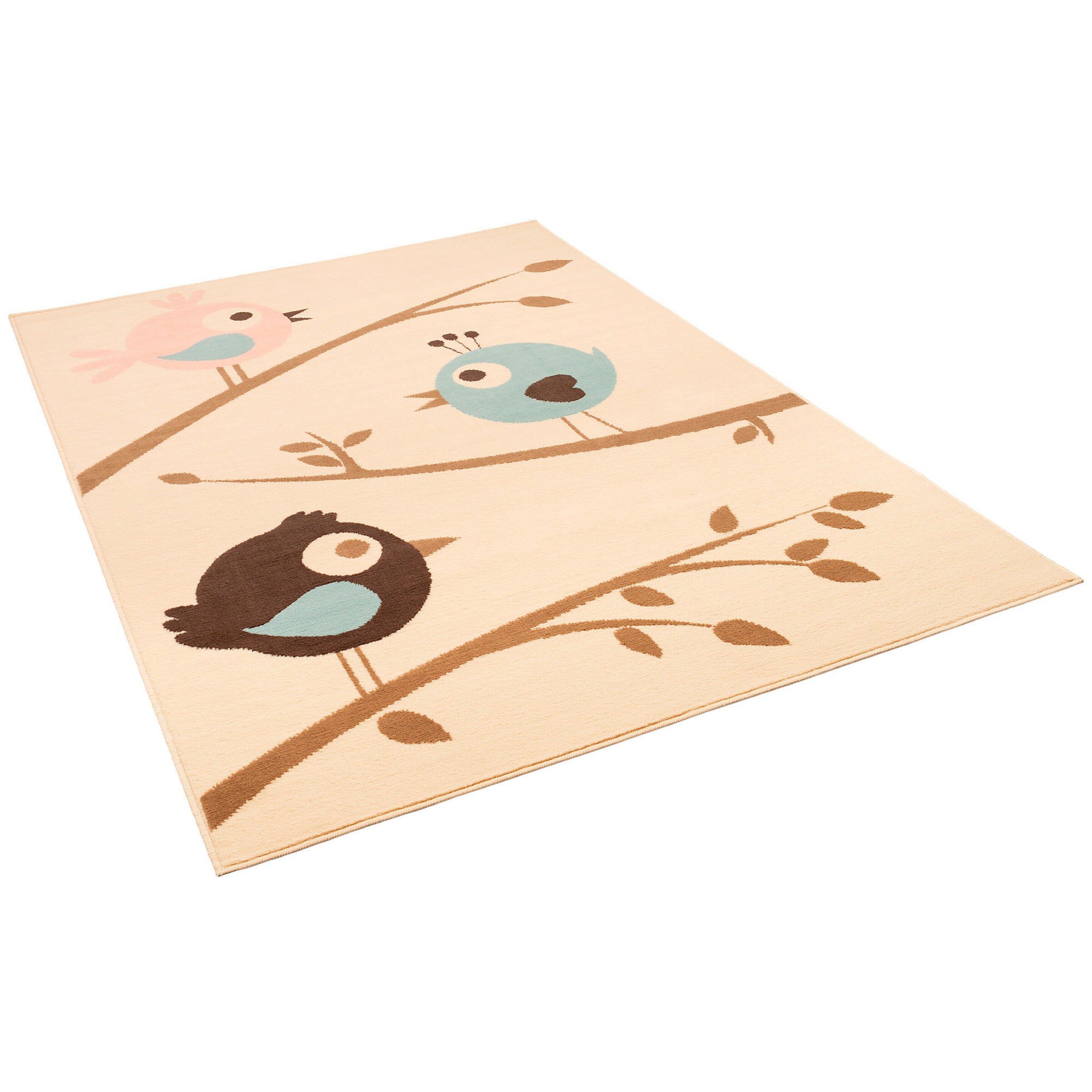 Pergamon Kinderteppich Trendline Vögel Pastell Beige Blau Beige