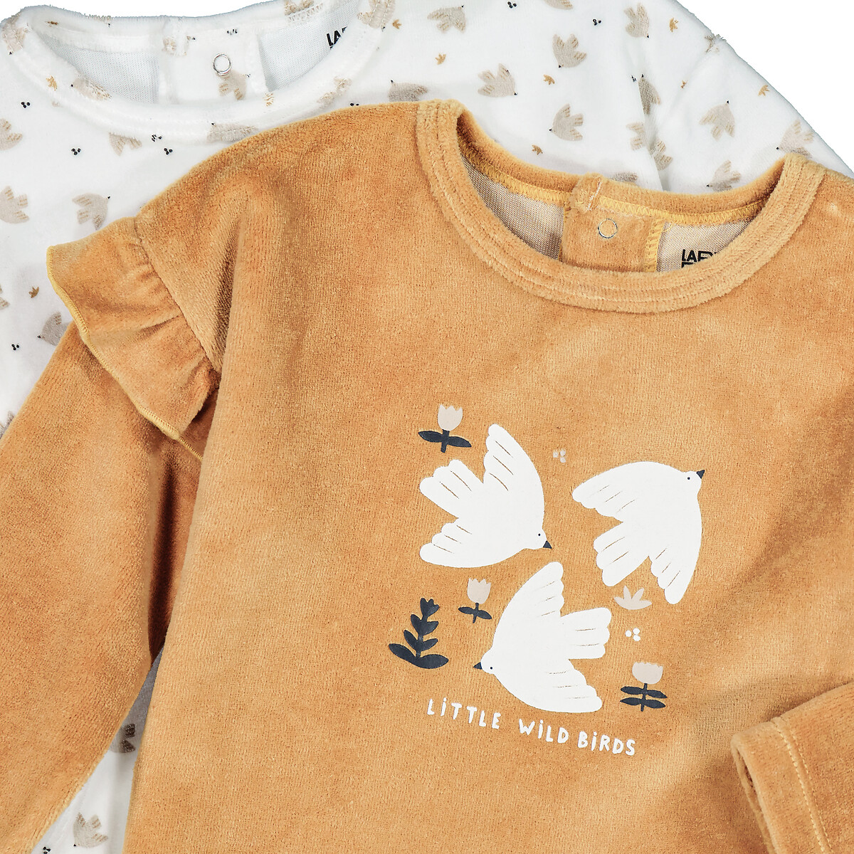 COLEÇÃO LA REDOUTE<br>Conjunto de 2 pijamas de veludo, 2 peças, estampa de pássaros