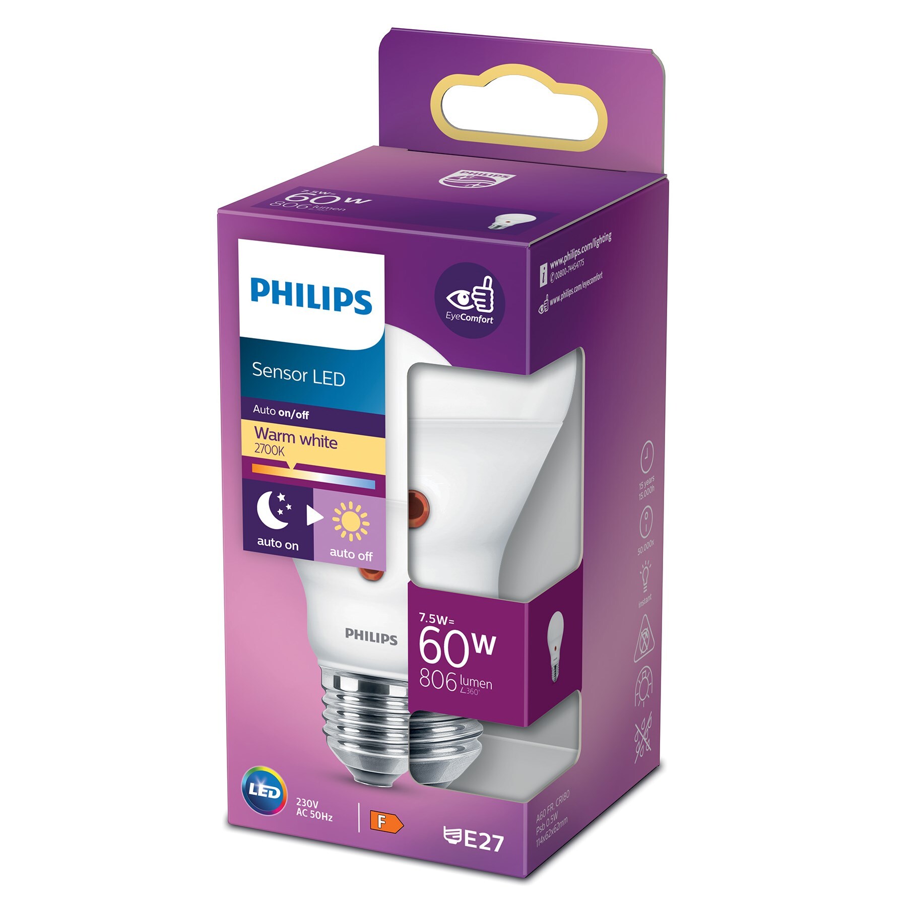 Philips LED-pære med skumringsrele E27 806 lm