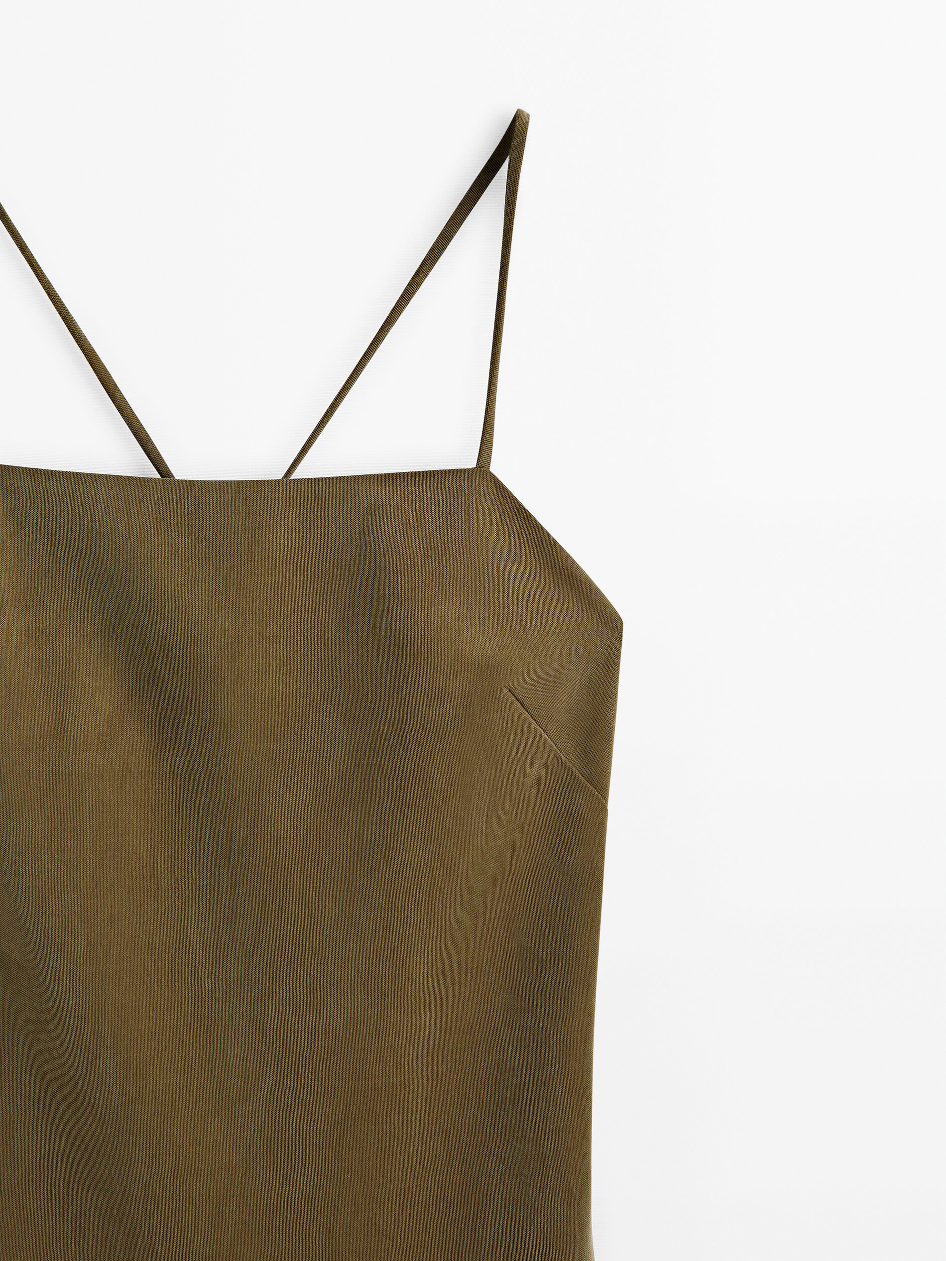 Vestido midi com fecho de zíper e amarração - Cáqui