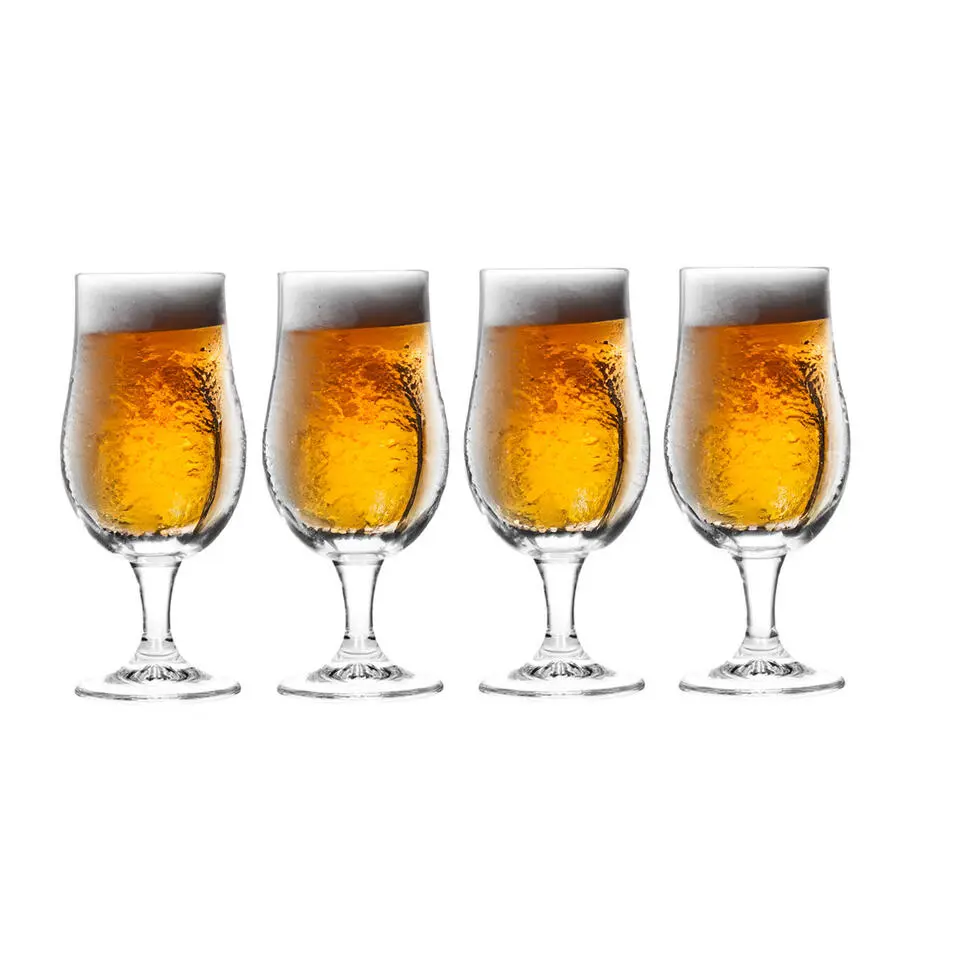 Excellent Houseware Bierglazen op voet - 4x- glas - speciaal bier