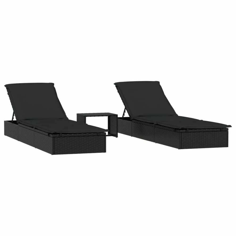 Lot de deux transats avec table 201 cm résine tressée noir