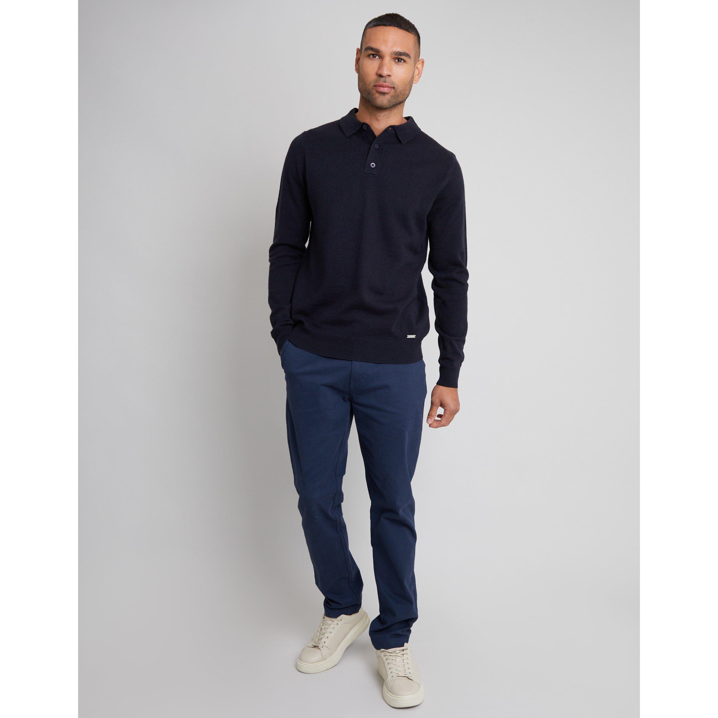Threadbare Long Sleeve Knitted Polo Jumper Mens