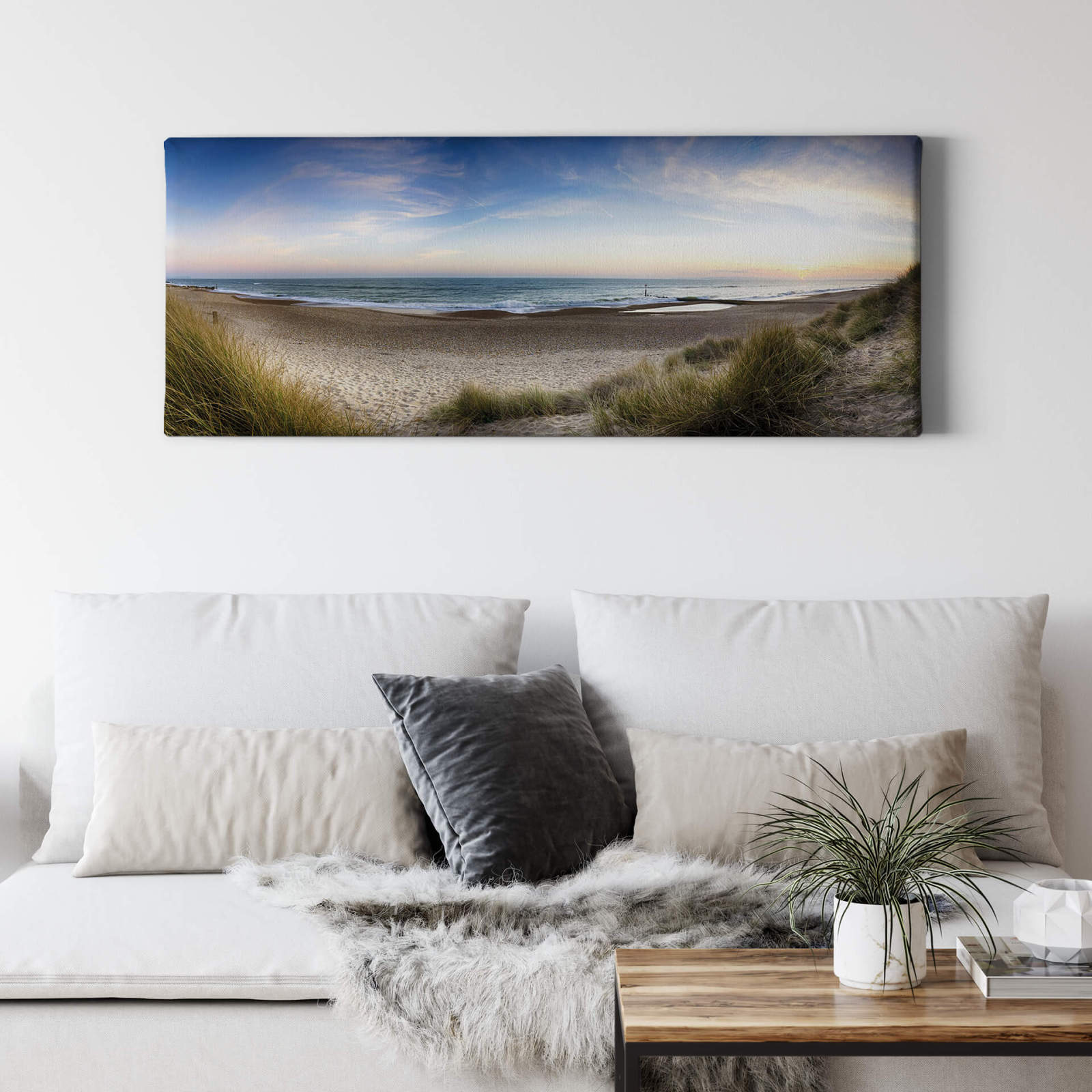 Leinwandbild STRANDPANORAMA - blau-beige - 100x40 cm