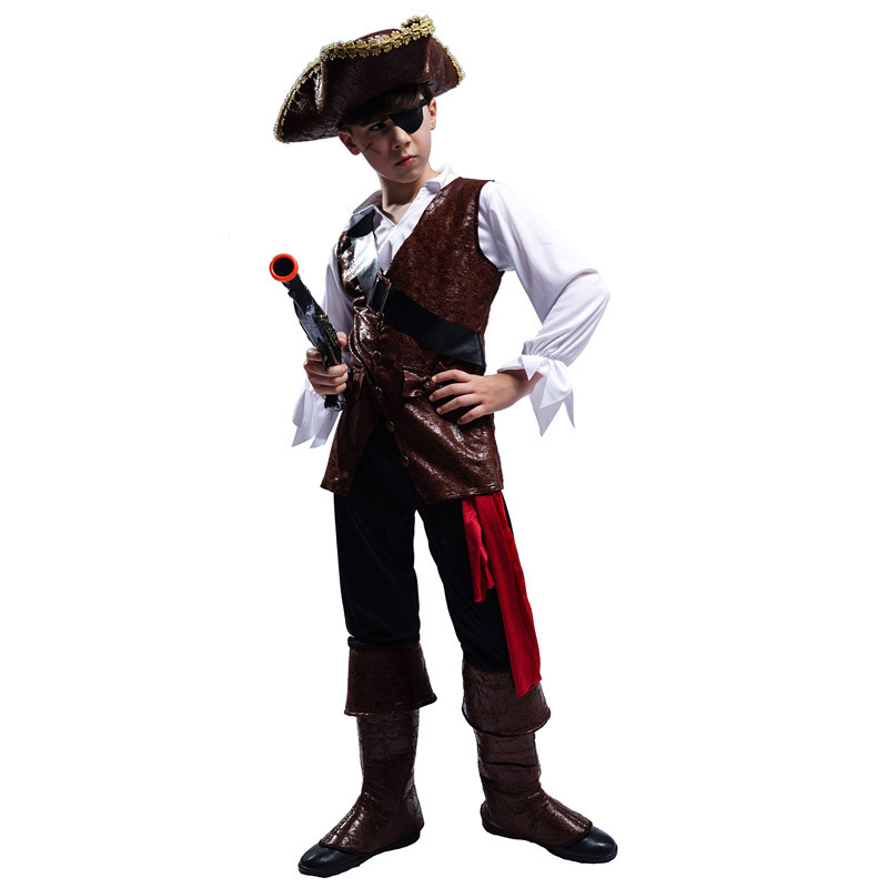 (135-140cm) Fasnachts Kinder Kostüm Piraten Verkleidung für Motto Partys / Halloween inkl. Stoff Hut   Augenklappe - Braun