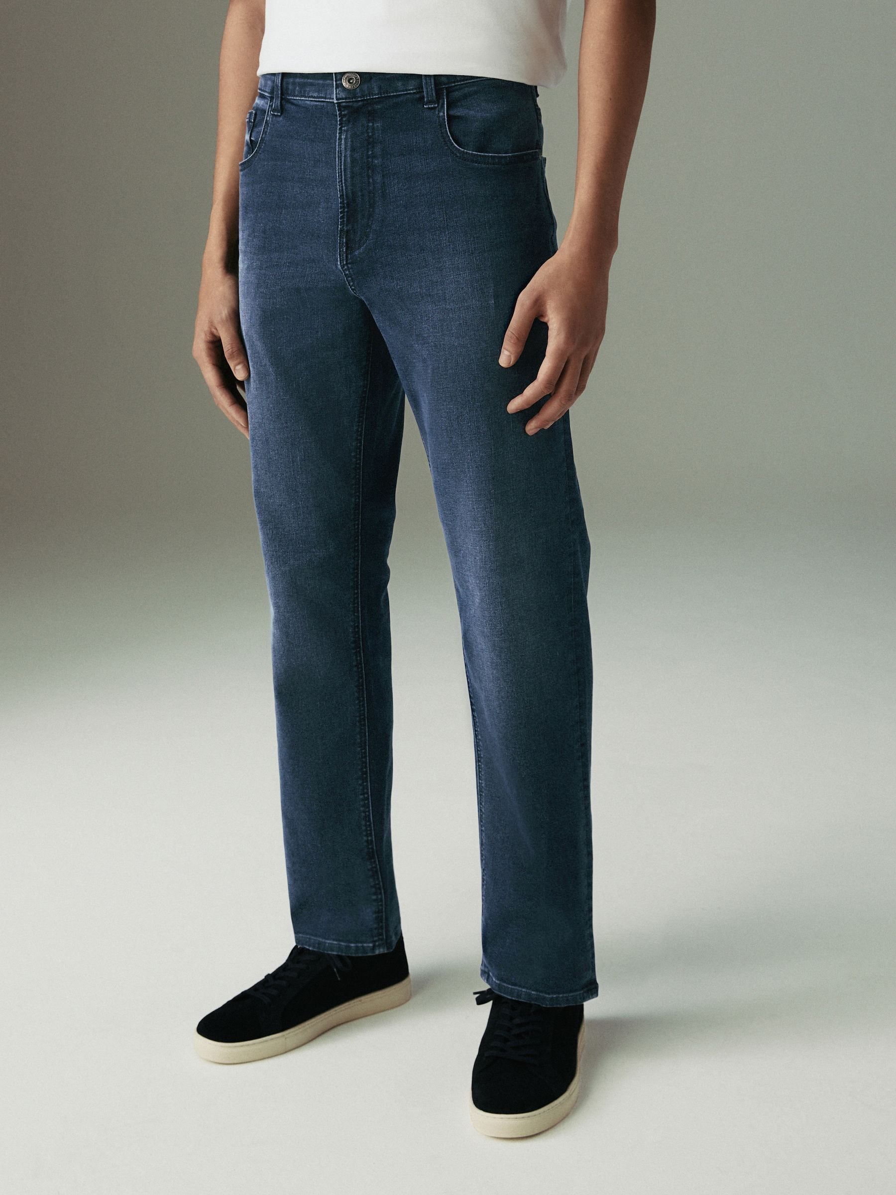 Blauw staal - Rechte, klassieke jeans met stretch