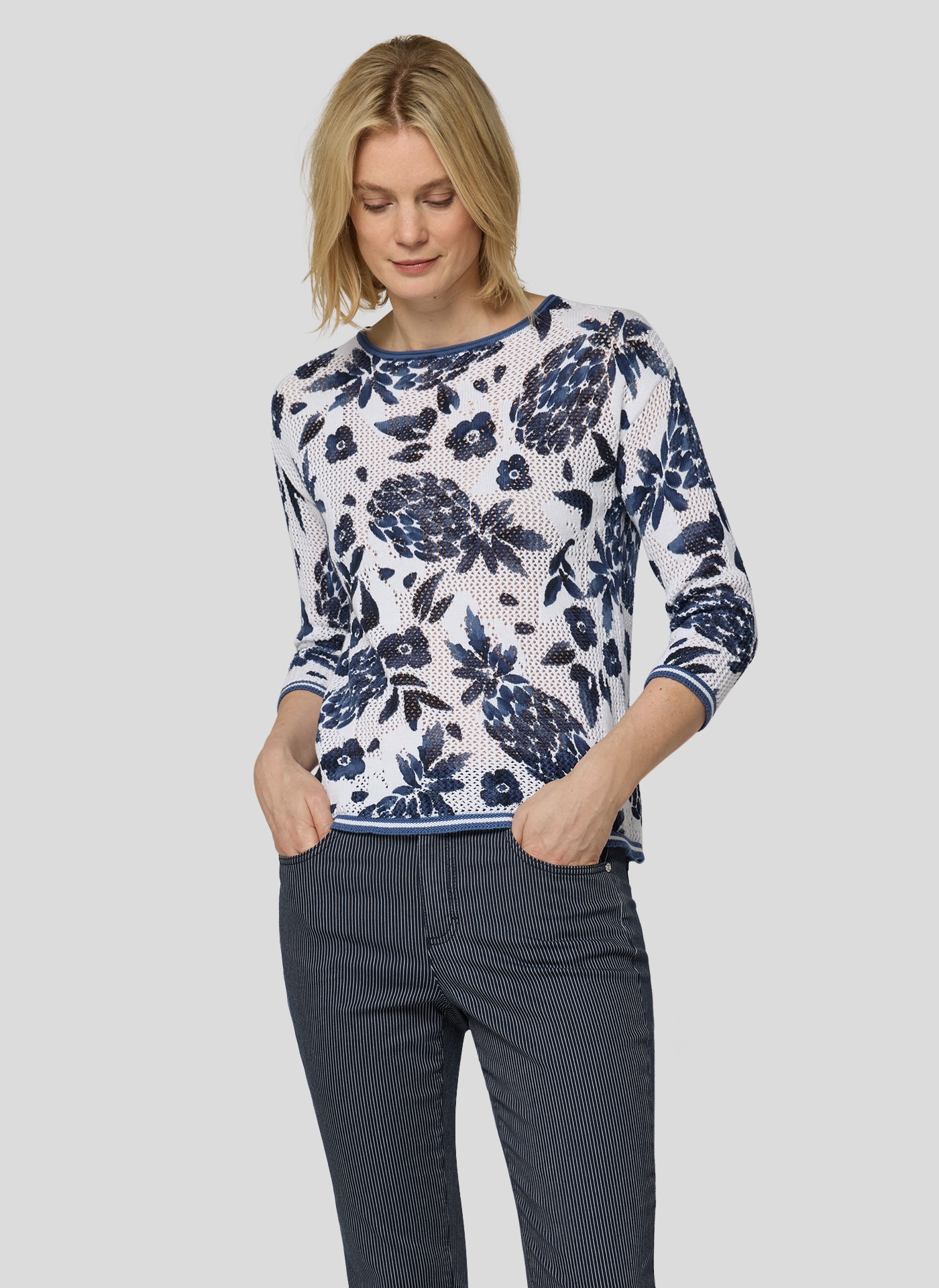 Rabe 3/4 Arm-Pullover im Häkel-Look