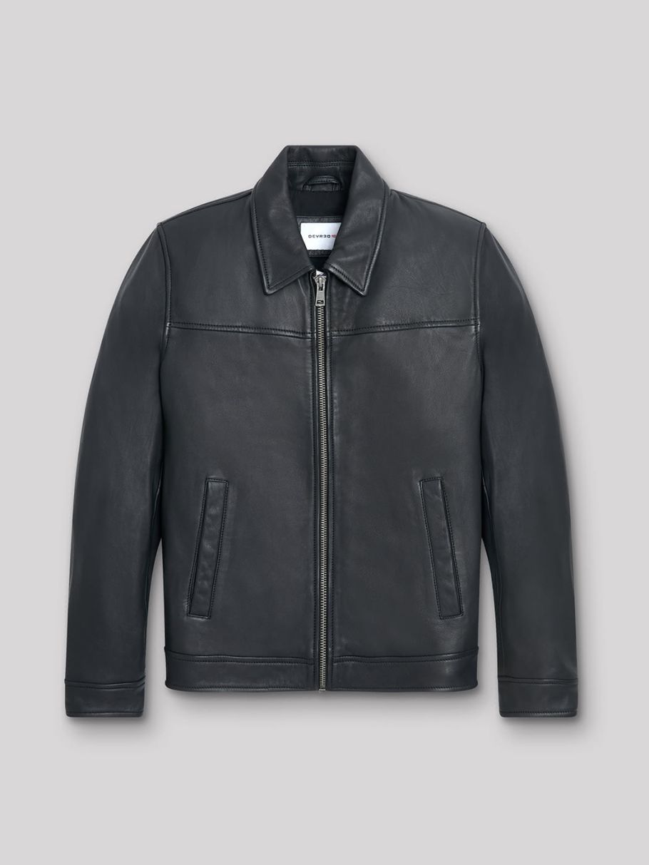 Blouson en cuir col chemise