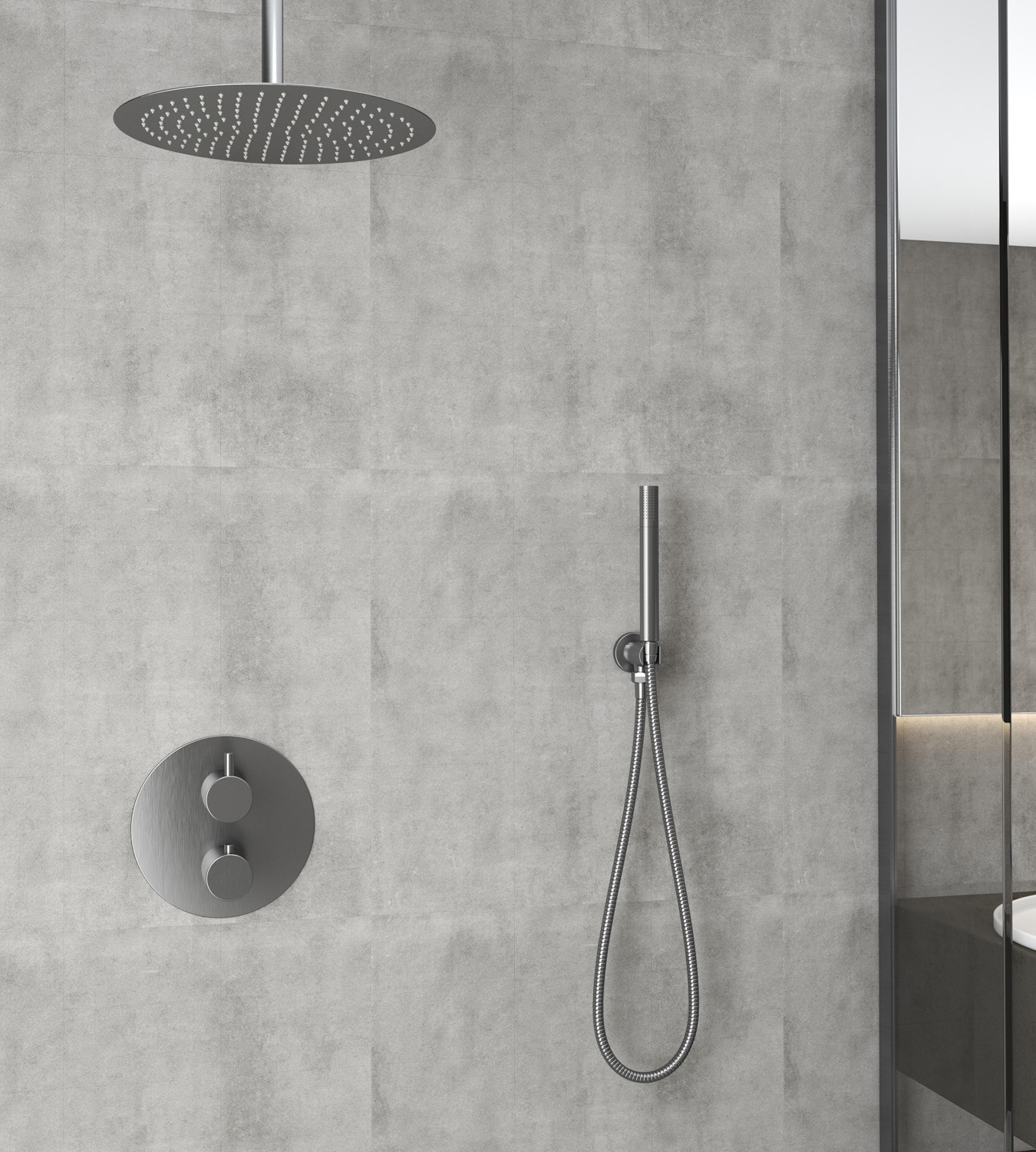 Saniclear Iron inbouw regendouche rond met 20cm hoofddouche en plafondarm verouderd ijzer - gunmetal