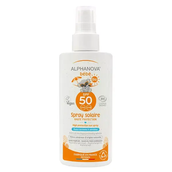 Protetor solar em spray orgânico Alphanova Sun Baby FPS 50 125ml