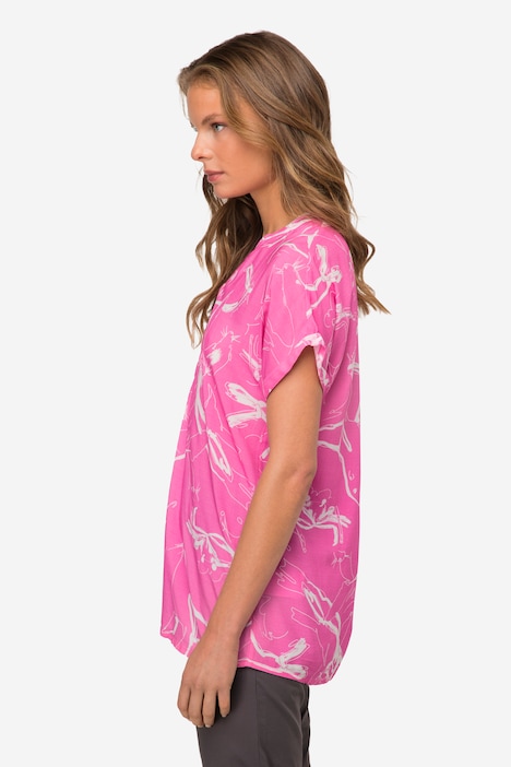 Bluse, oversized, Robben Print, Stehkragen, Halbarm