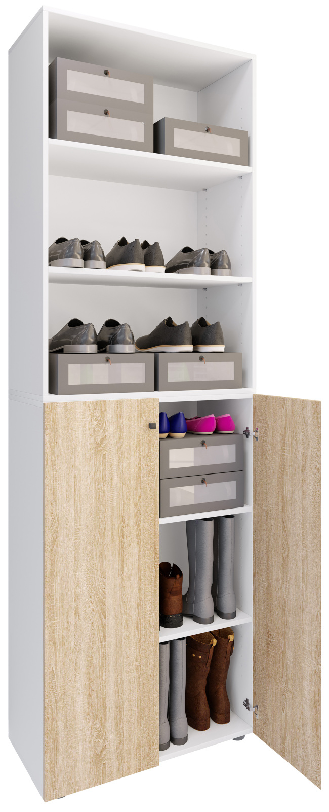 Schuhschrank LONA XL - weiß - Sonoma Eiche - 3 offene Fächer
