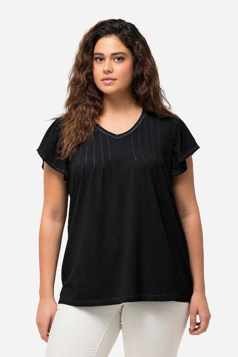 T-Shirt, Zierfalten, A-Linie, V-Ausschnitt, Halbarm