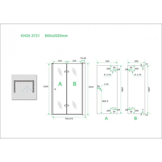 Mueller Siera vouwbare douchedeur 80x202cm rechts anti-kalk coating