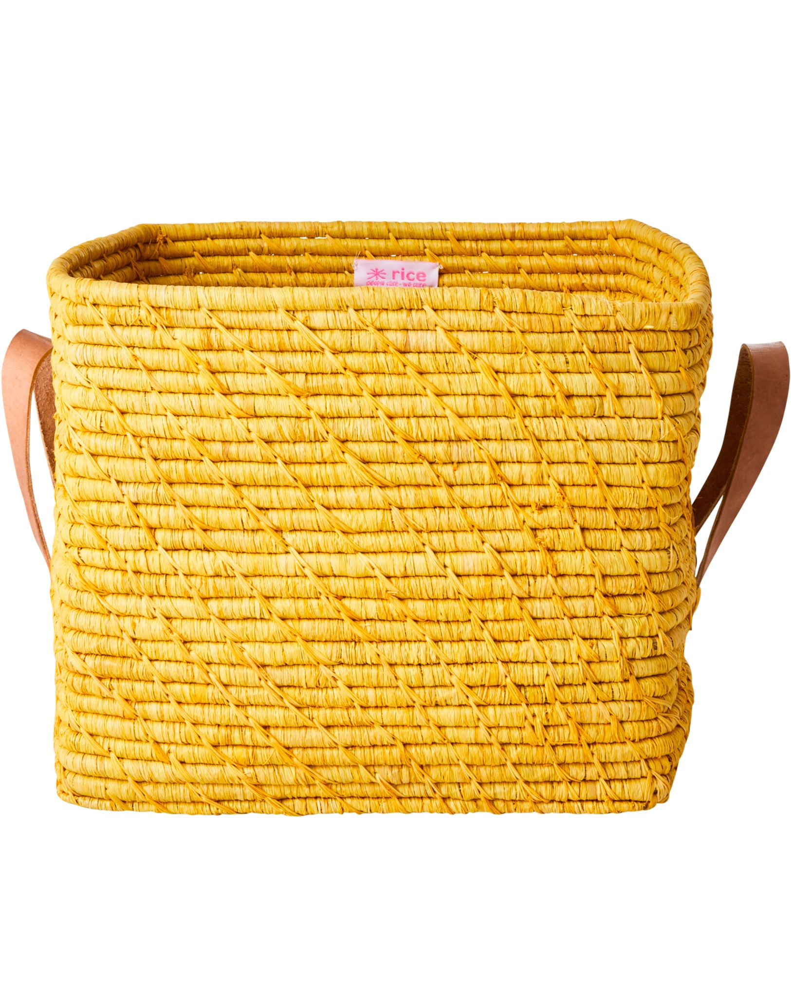 Raffia-Korb LEATHER HANDLES in gelb