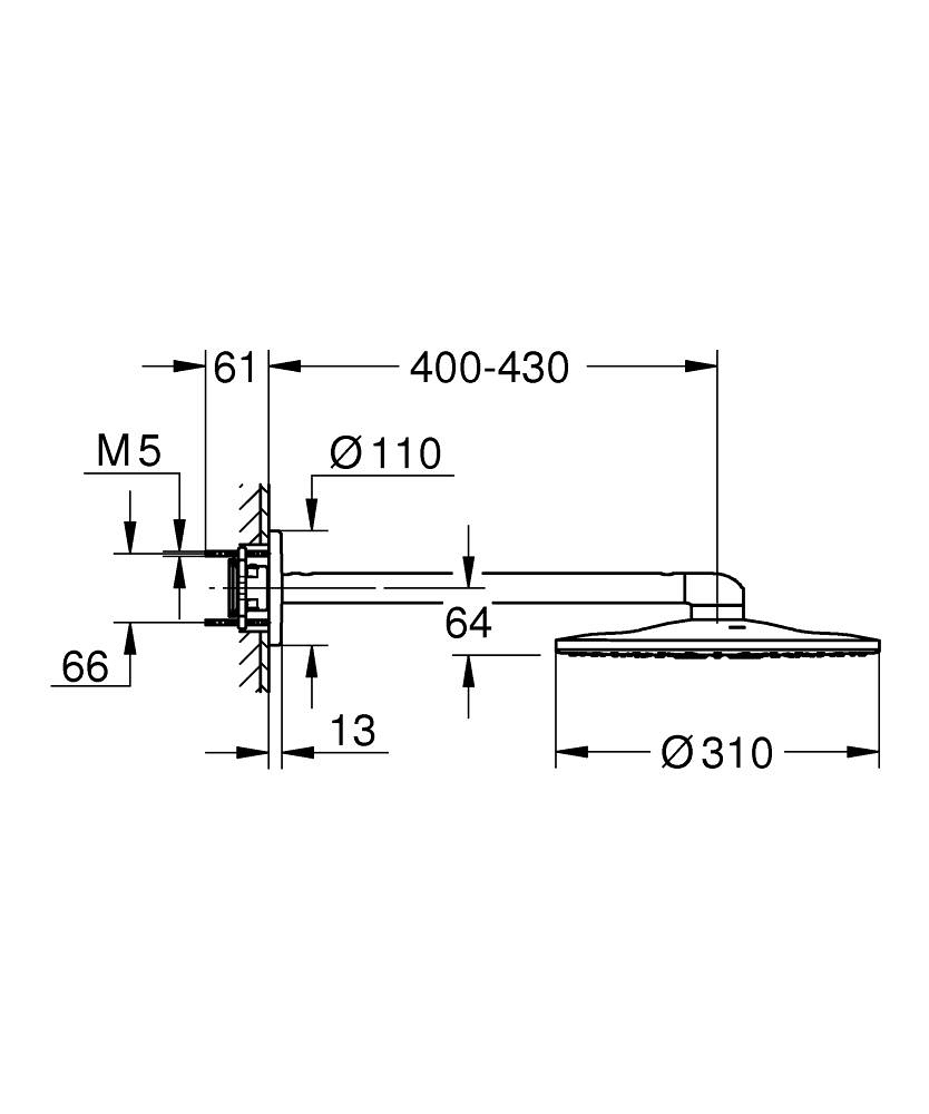 Grohe Rainshower hoofddouche 2 standen met wandarm phantom black - zwart mat