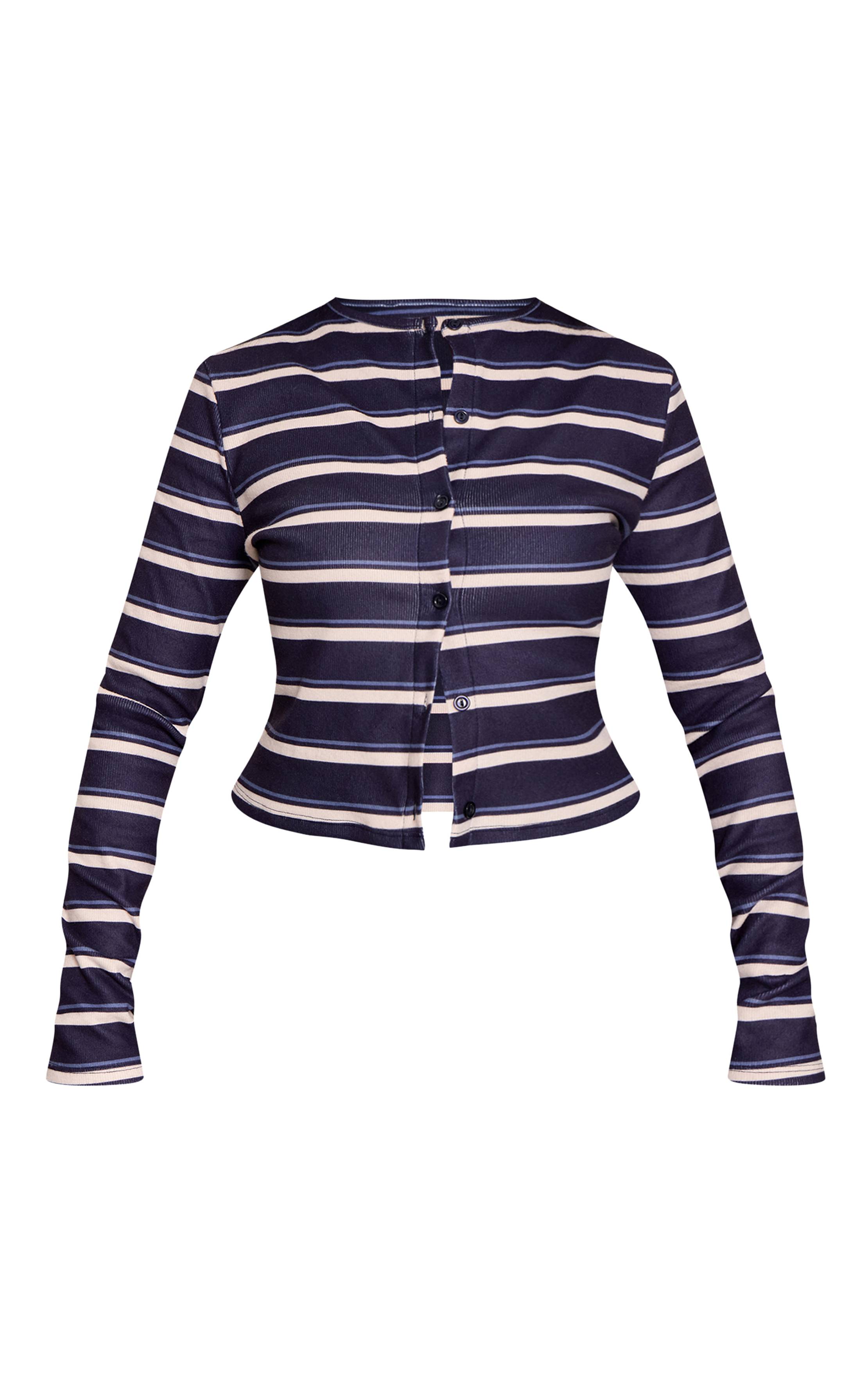 Bleu Marine Cardigan Boutonné À Rayures Petite