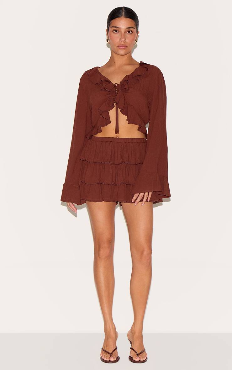 Chocolat Mini Jupe-short À Volants En Gaze De Coton Petite