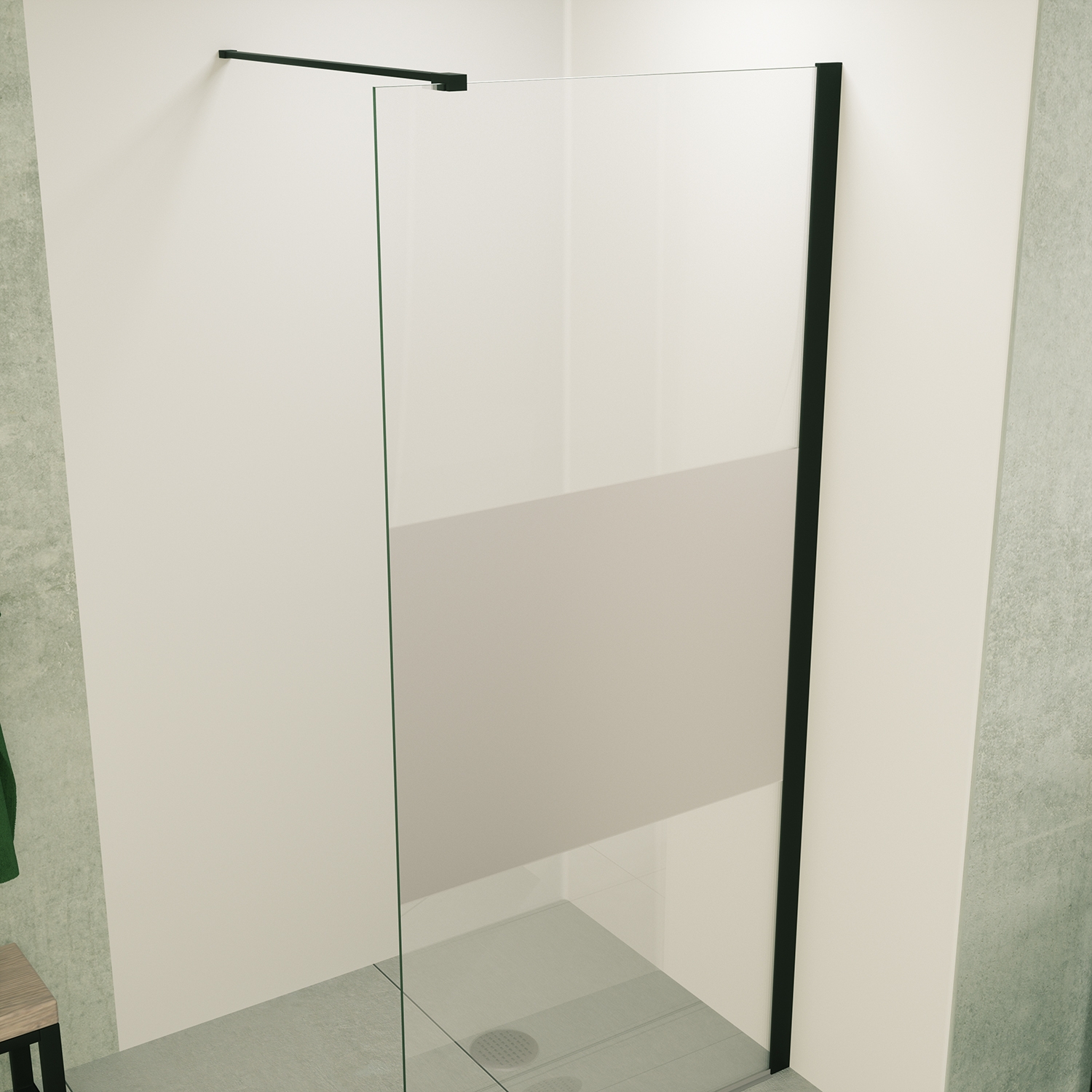 Mueller Slimline inloopdouche 90cm schaamband anti-kalk inclusief mat zwart profiel & stang