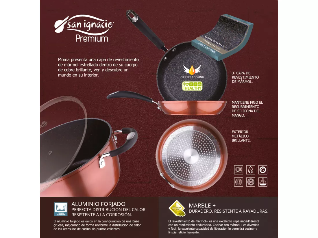 cassel batterie de cuisine 12 pcs, 3 poêles à frire 20,24,28 et gril moma