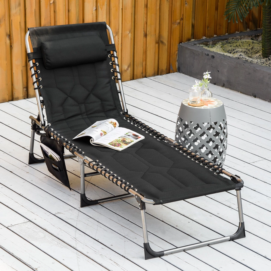 Outsunny Liegestuhl mit Kissen schwarz