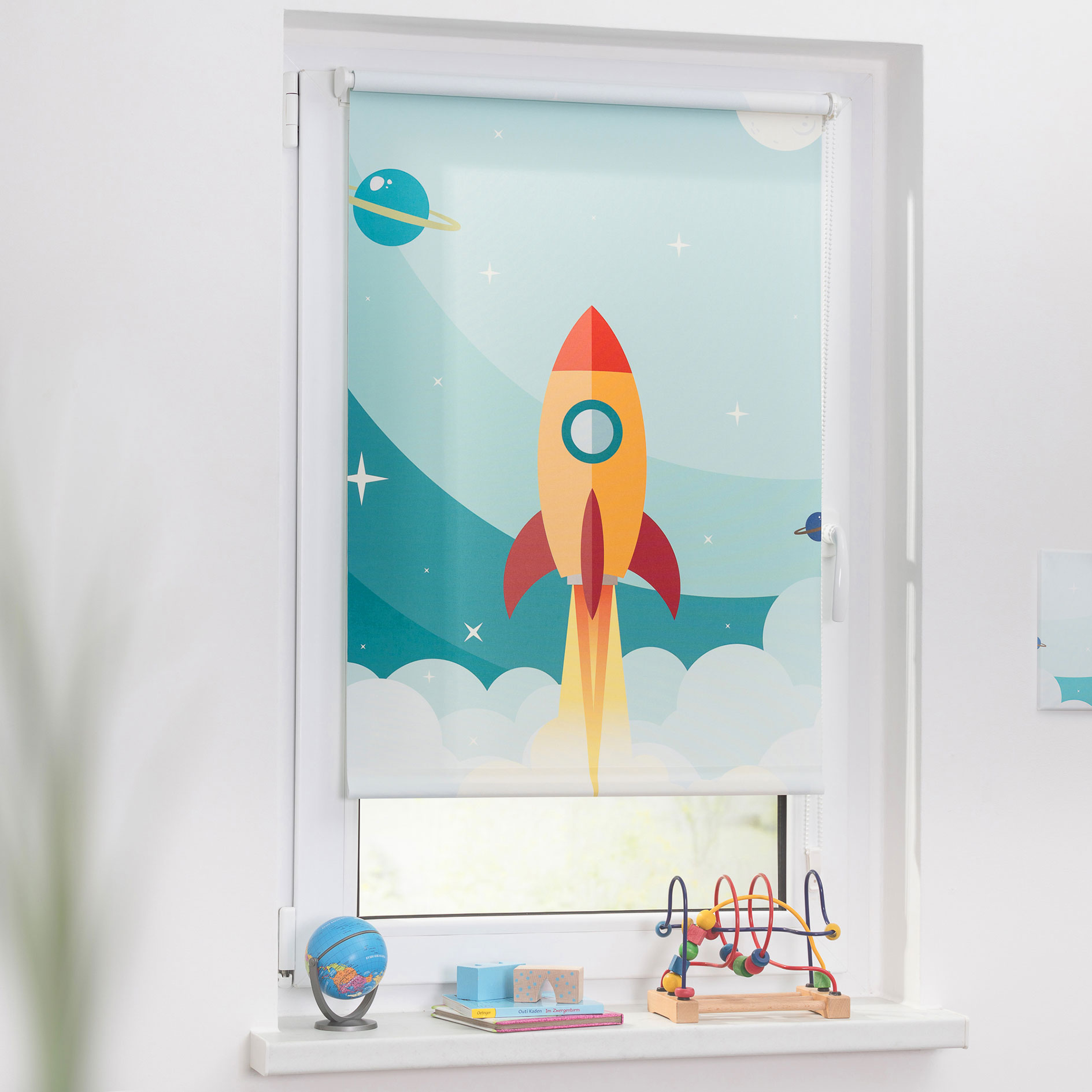 LICHTBLICK Rollo Klemmfix RAKETE - blau - 45x150 cm