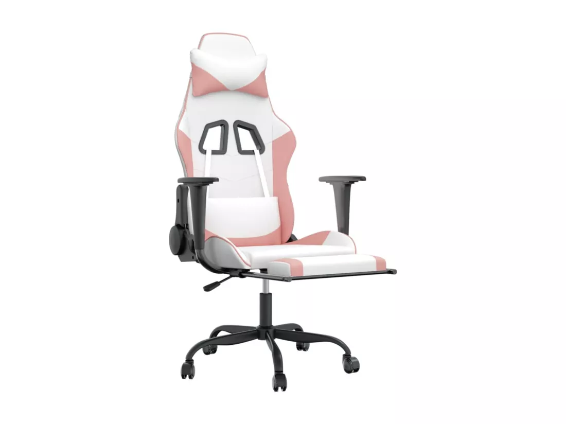Chaise de jeu avec repose-pied Blanc et rose Similicuir