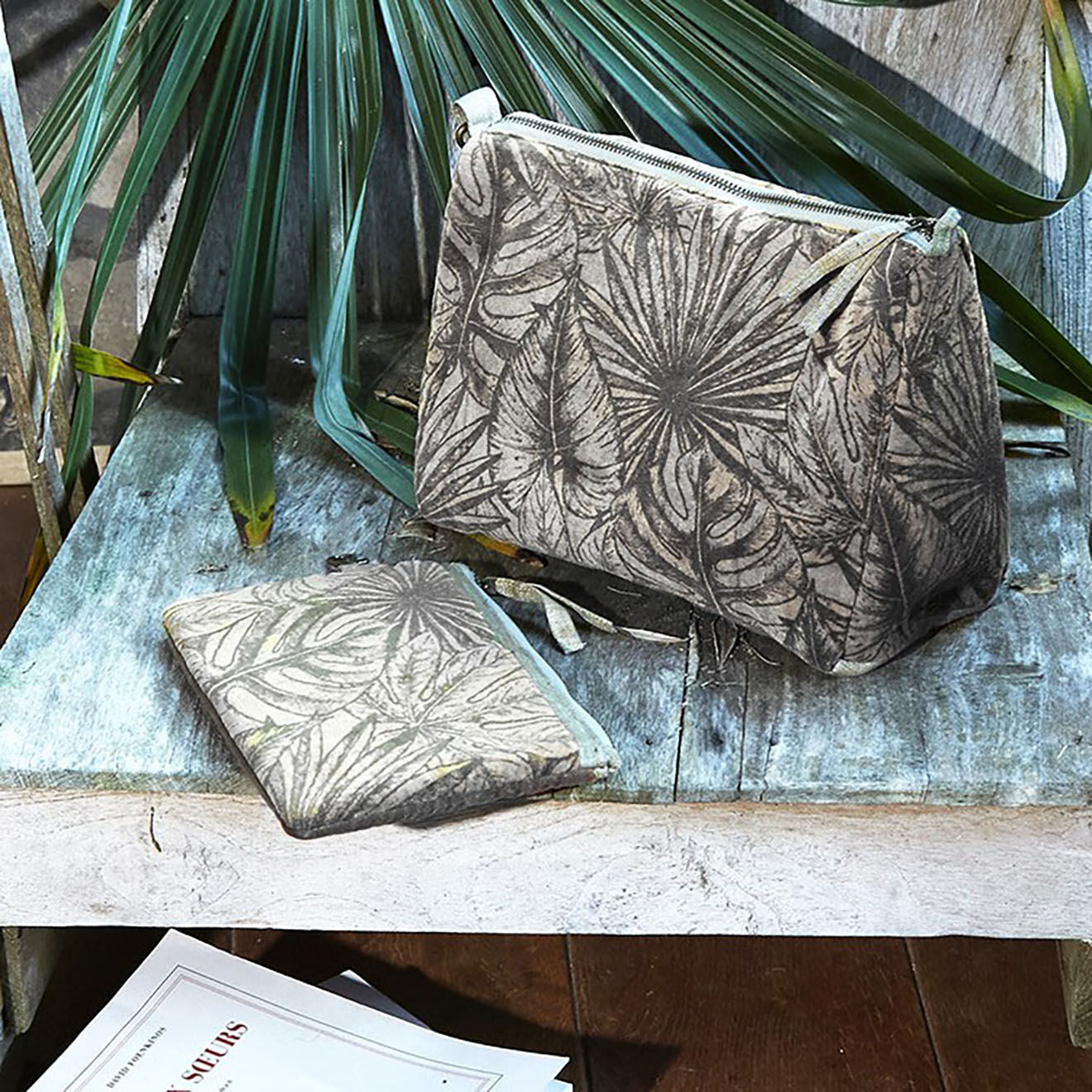 En Fil d'Indienne Trousse plate + trousse de toilette Goa beige