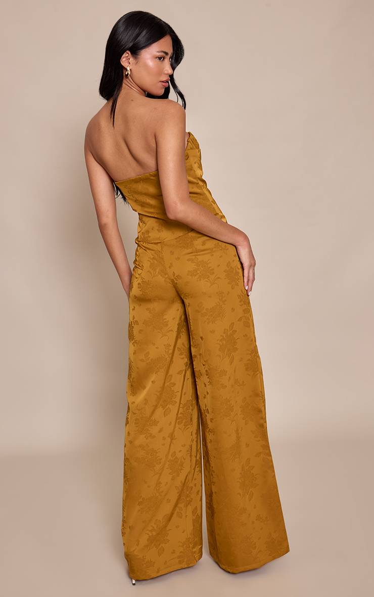 Chartreuse Combinaison Pantalon Droit À Bandeau En Jacquard Satiné