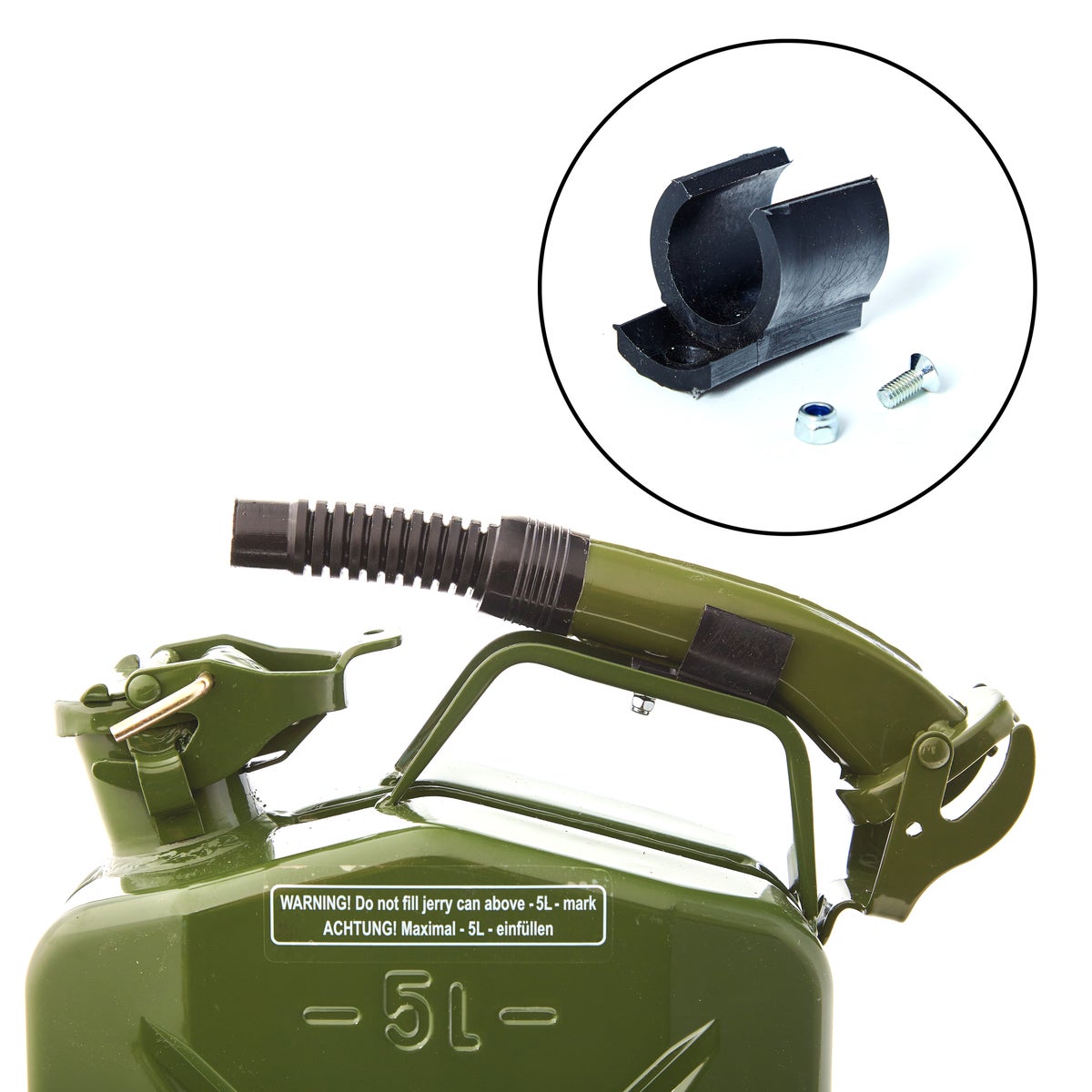BW houder voor schenktuit van brandstofjerrycan, metalen benzinejerrycan - voor 5 liter jerrycans - Gemaakt in Europa