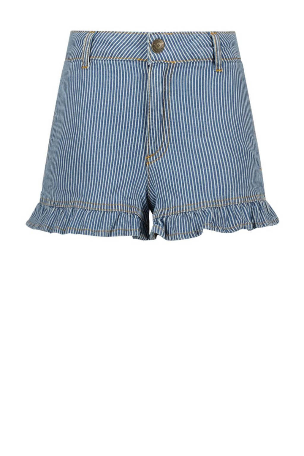 Like Flo gestreepte loose fit denim short lichtblauw/wit
