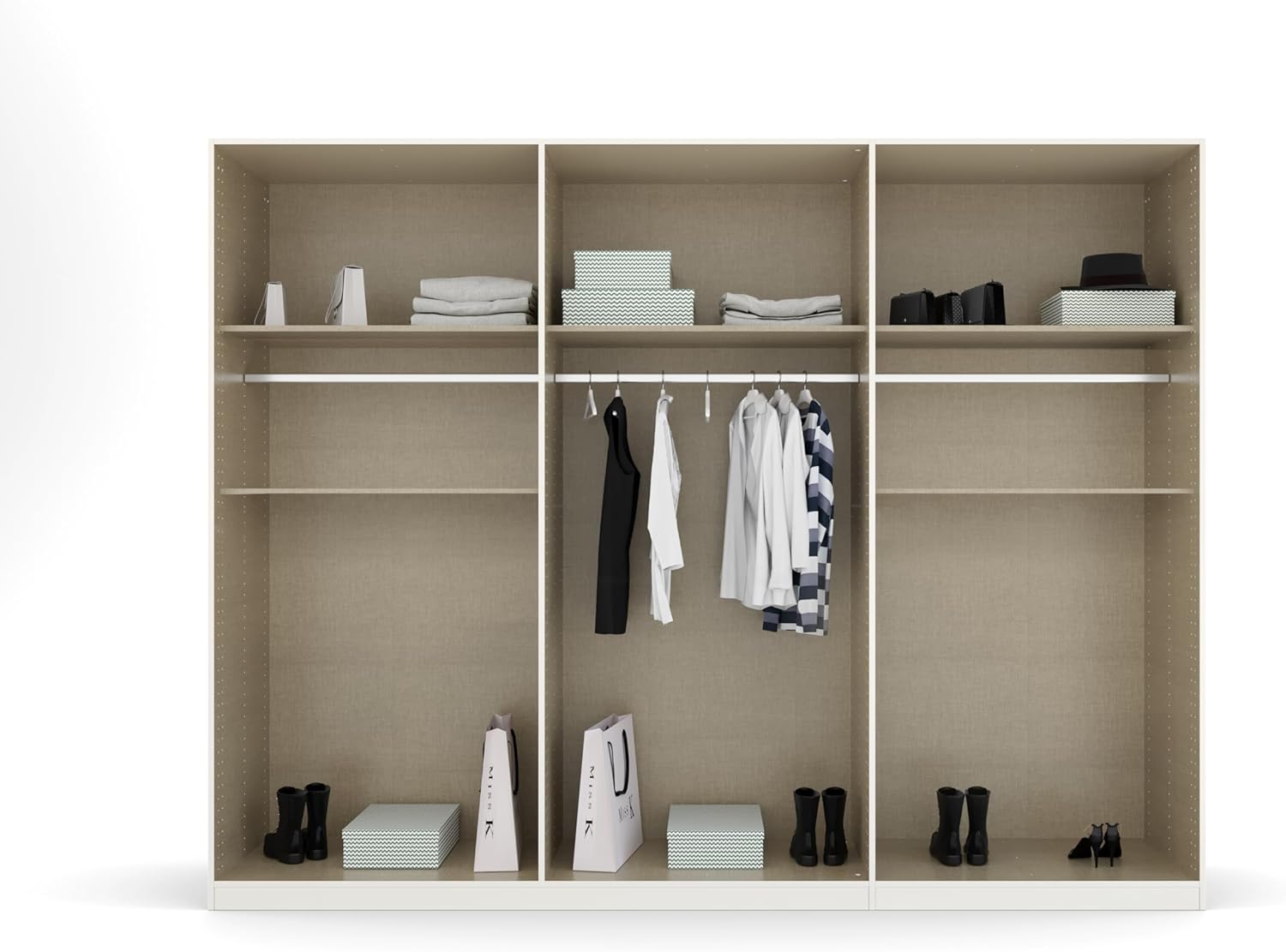 Rauch Möbel Ticao, Drehtürenschrank, Kleiderschrank, Kleiderschränke, Garderobe, Schrank mit Stauraum, 10-türig, 2 Schubladen, inkl. Türdämpferset, Farbe Weiß-Eiche Artisan, Holz, 271x210x54cm
