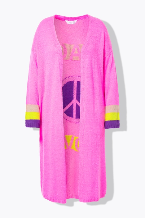 Long-Strickjacke, Rücken Peace-Motiv, offene Form