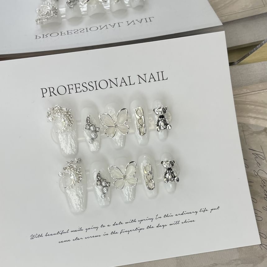eovda - Bear Butterfly Faux Crystal Faux Nail Tips