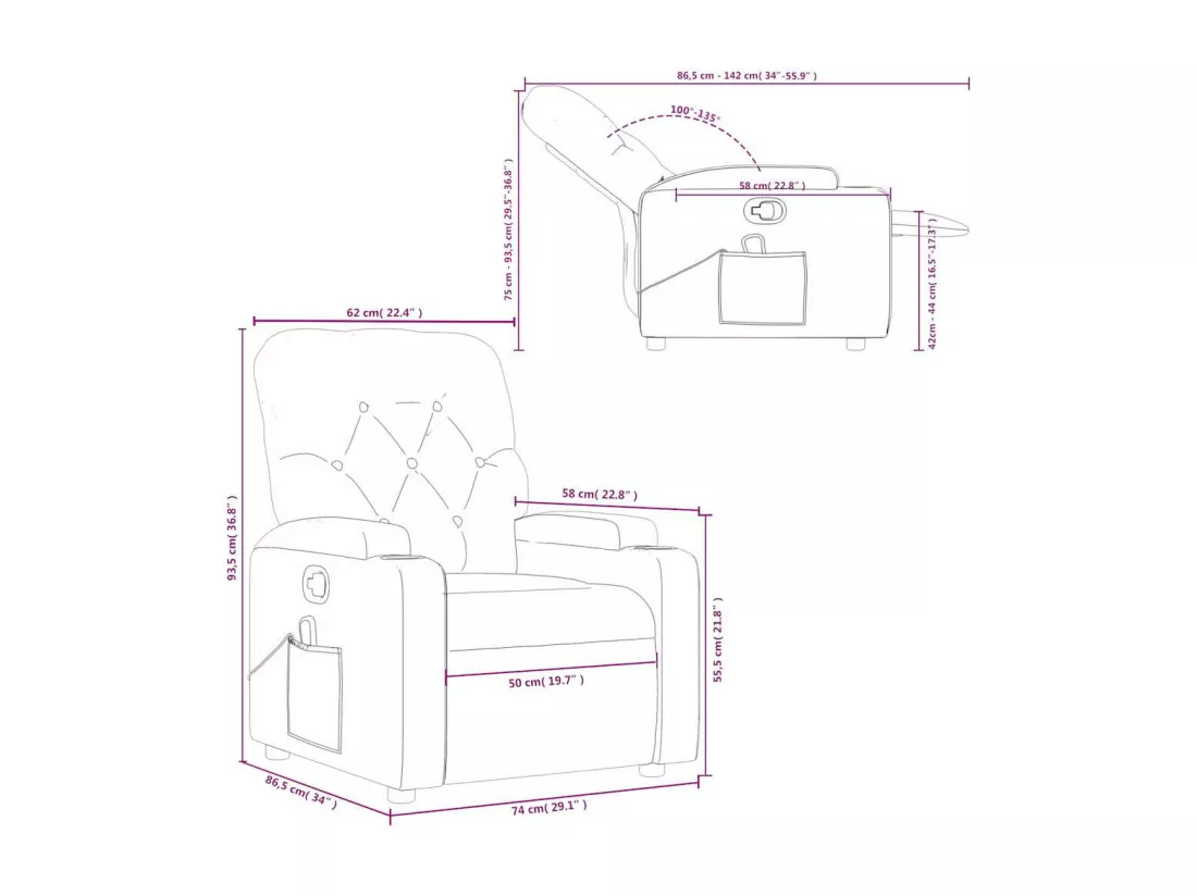 Fauteuil de massage inclinable Crème Tissu
