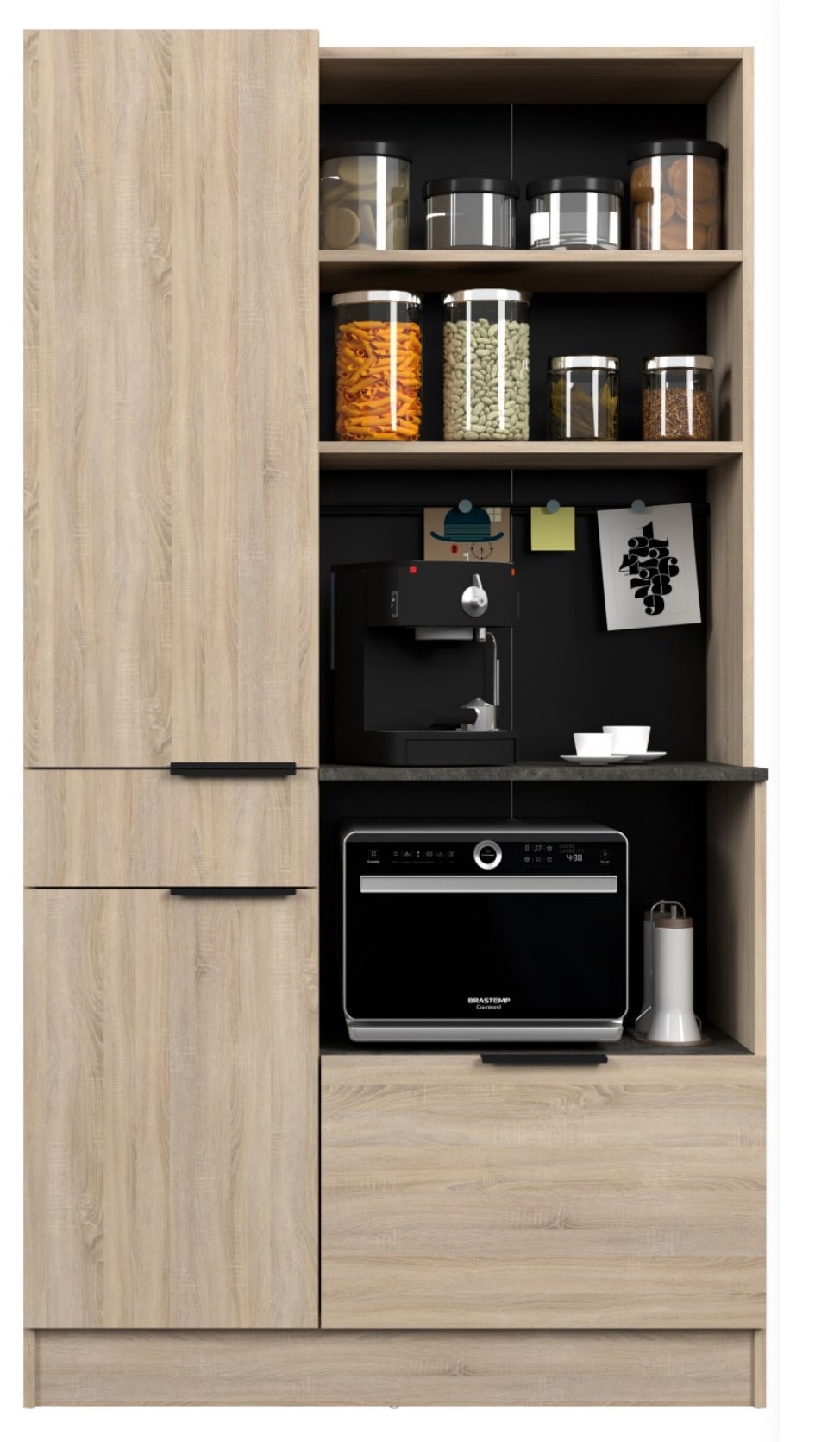 Parisot Buffet-Schrank Fumay 100 x 186 cm Eiche Dekor/ schwarz