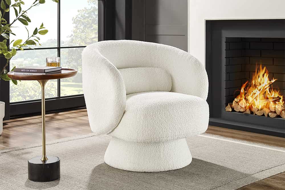 Drehbarer Design Sessel BOSSA NOVA weiß Bouclé