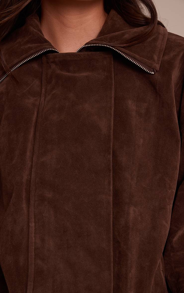 Marron Foncé Veste De Motard En Daim