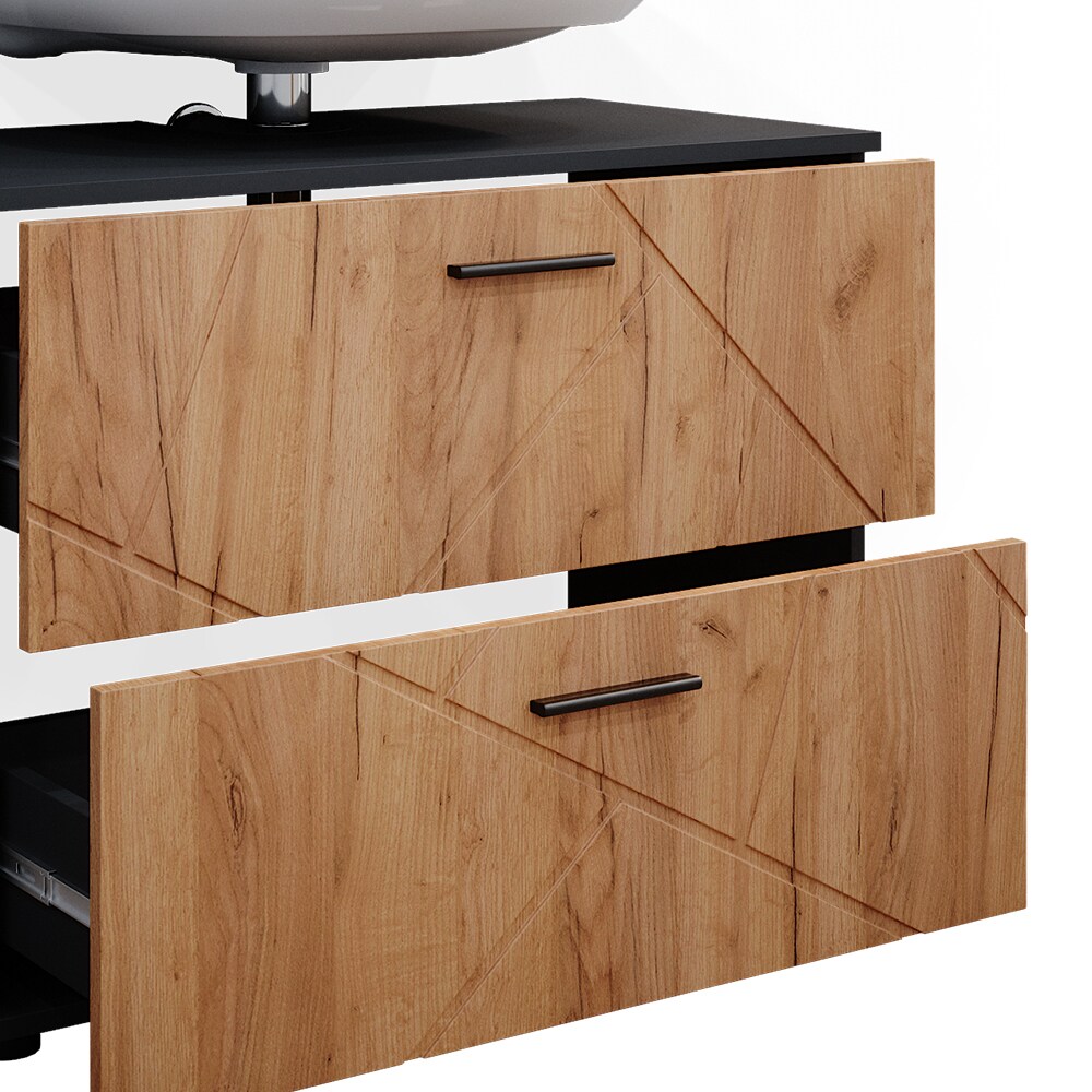 Vicco Waschtischunterschrank Badschrank Badezimmerschrank Irma Anthrazit Eiche 80 cm Hochglanz