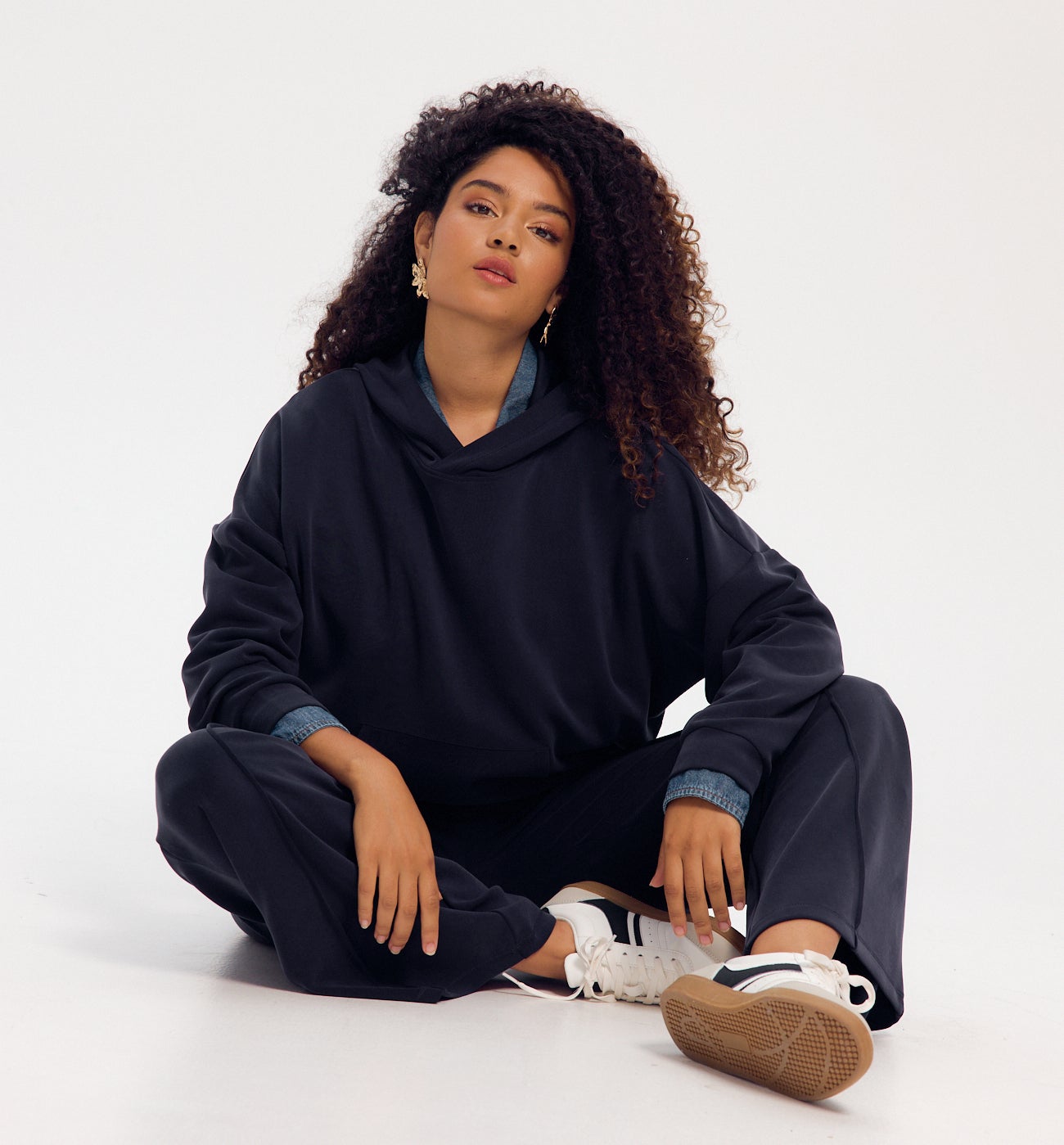 Hoodie uni à capuche - MARINE MOYEN