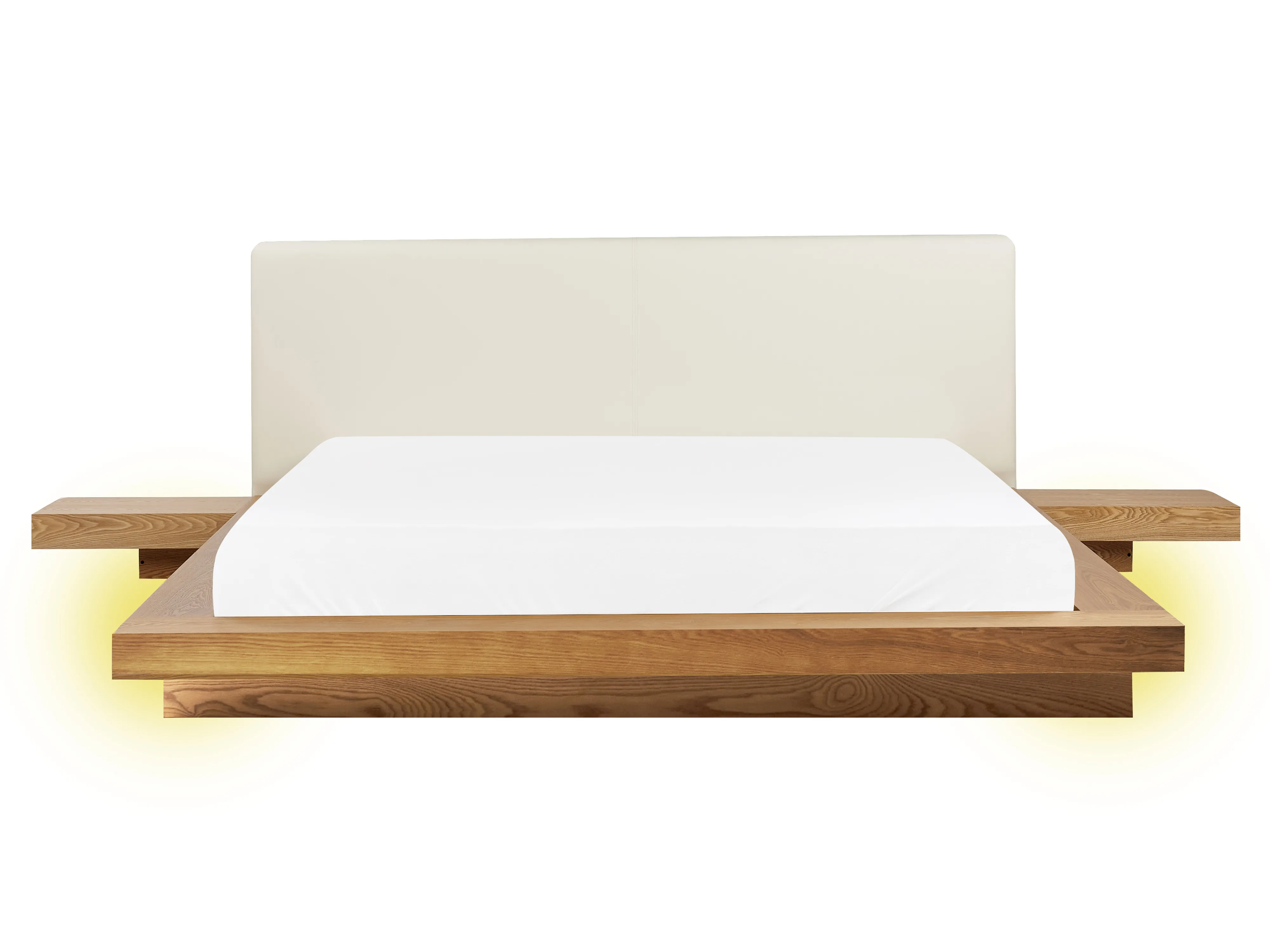 Bed met LED-verlichting Kunstleer ZEN 160 x 200 cm Natuurlijk essenhout