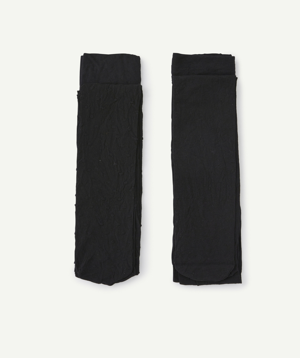 LOT DE 2 COLLANTS EN VOILES FILLE NOIRS AVEC DÉTAILS POIS AJOURÉS ET UNI