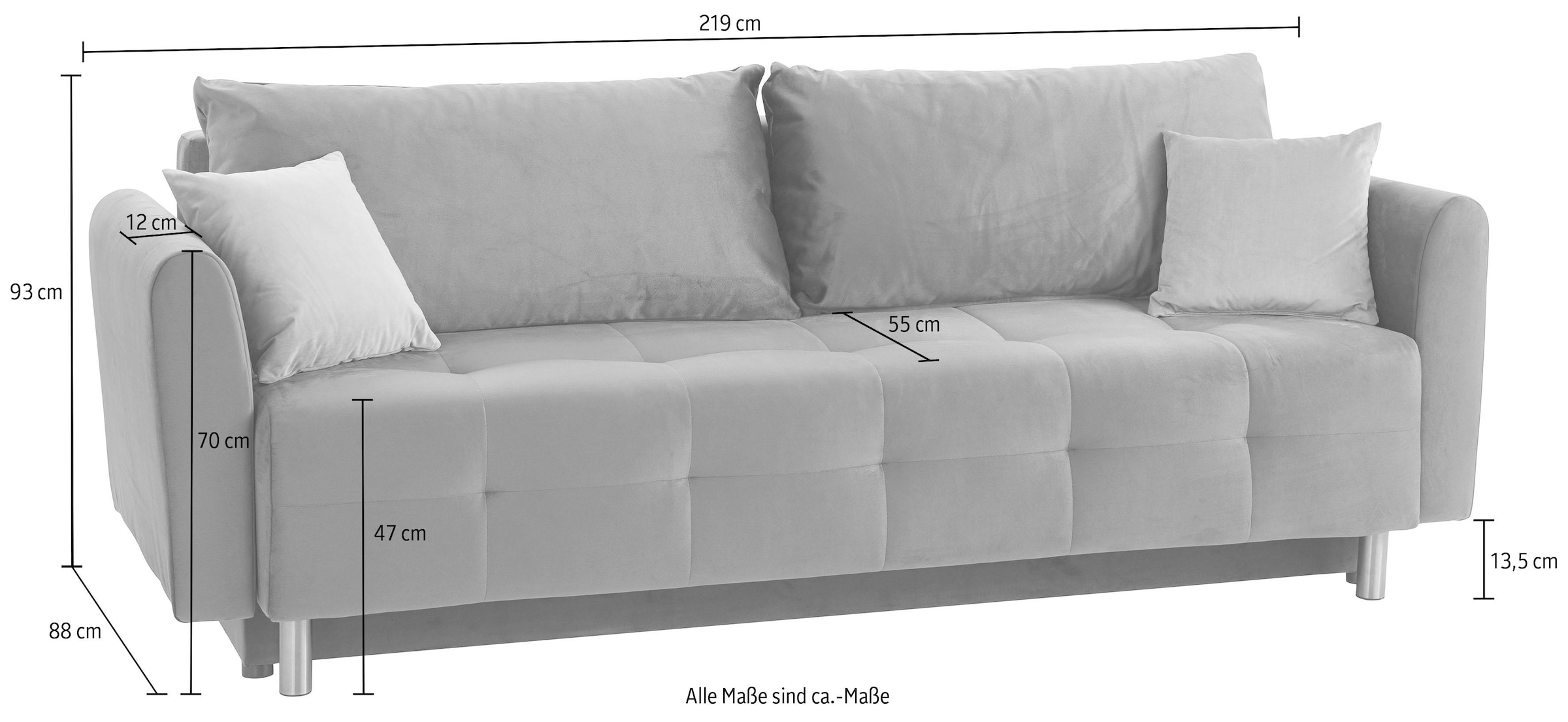 INOSIGN Schlafsofa »Nordic« mit Federkern und Metallbeinen, Steppung im Sitzbereich