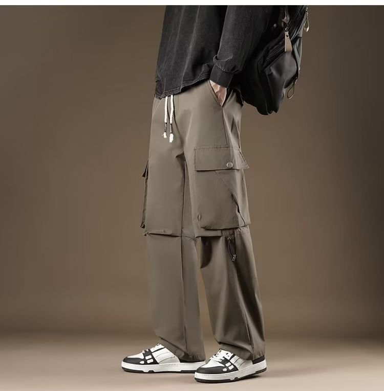 jaywoon - Mid Rise Plain Straight Leg Cargo Pants