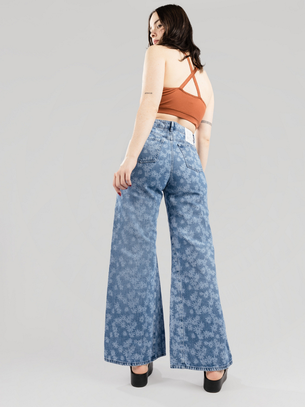 Afends Fink Gigi Jeans worn blue daisy