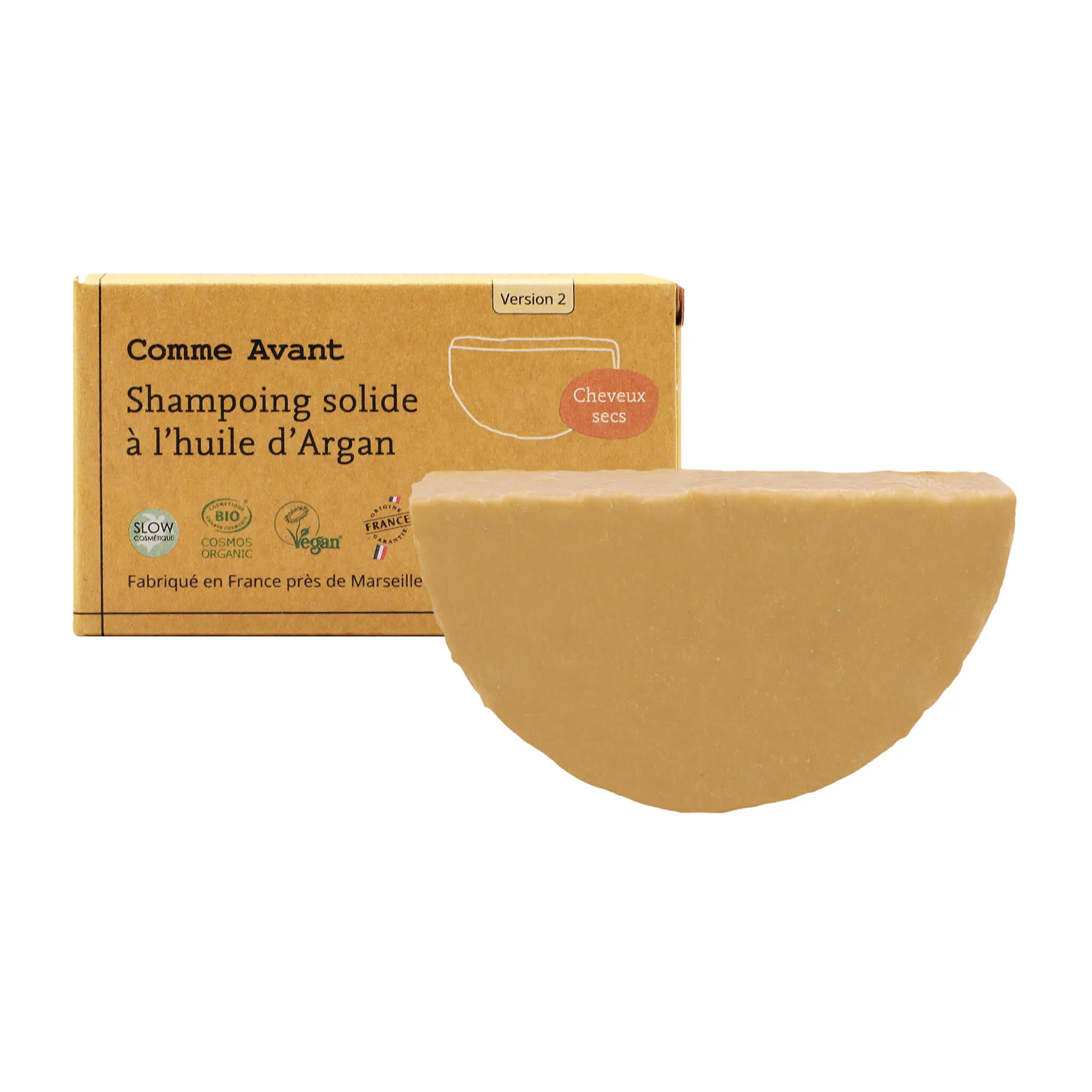 Shampoing solide cheveux secs ou abimés à l'huile d'argan - Version 2 - 1 shampoing - 70g