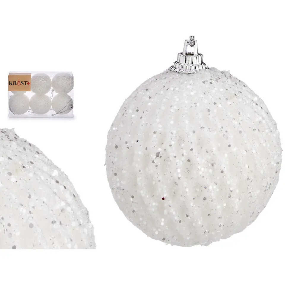 Krist  luxe kerstballen - 6x stuks - wit relief - kunststof-6 cm