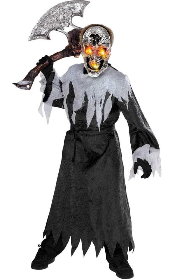 Skjelettdrakt (8-10 år) med lysende øyne halloween kostyme