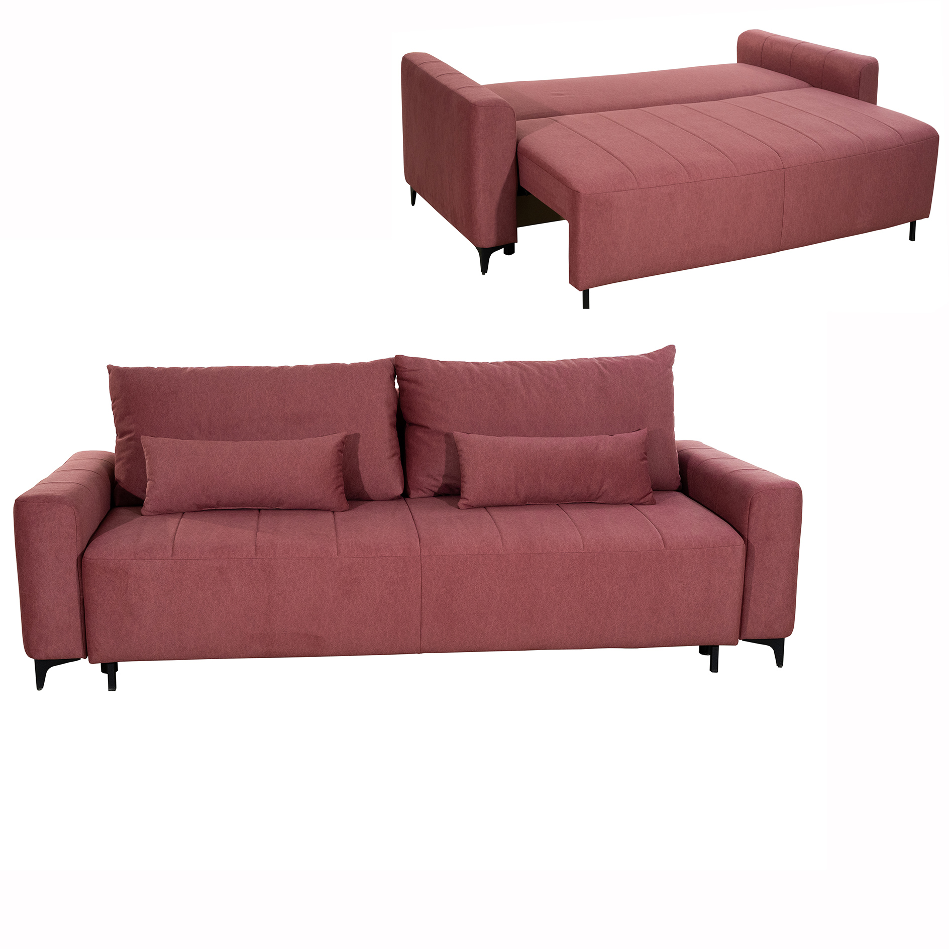 3-Sitzer Sofa - rot - Samt - mit Staukasten