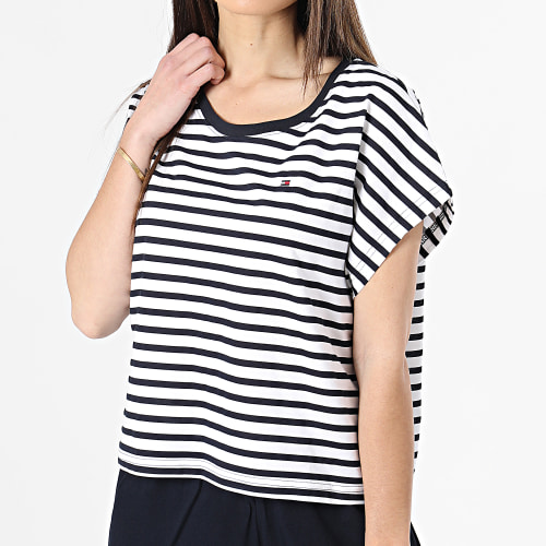 Ensemble Tee Shirt Et Short Femme 4150 Bleu Marine Blanc